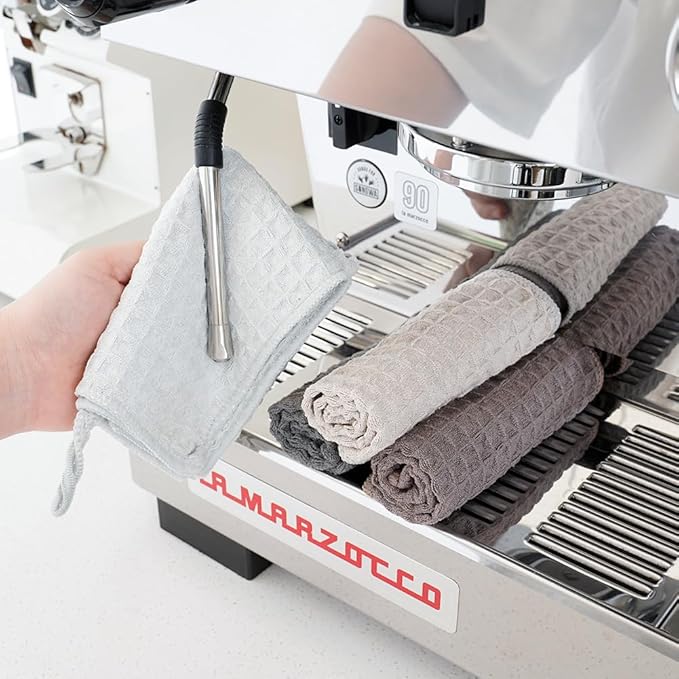 watchget Barista Micro Cloth 10 Pack, Microfiber Barista Cleaning Towels Microfiber Waffle Weave Kitchen Dish Cloth Coffee Bar Towel Coffee Machine Cleaning Cloth, Brown(12"x12")