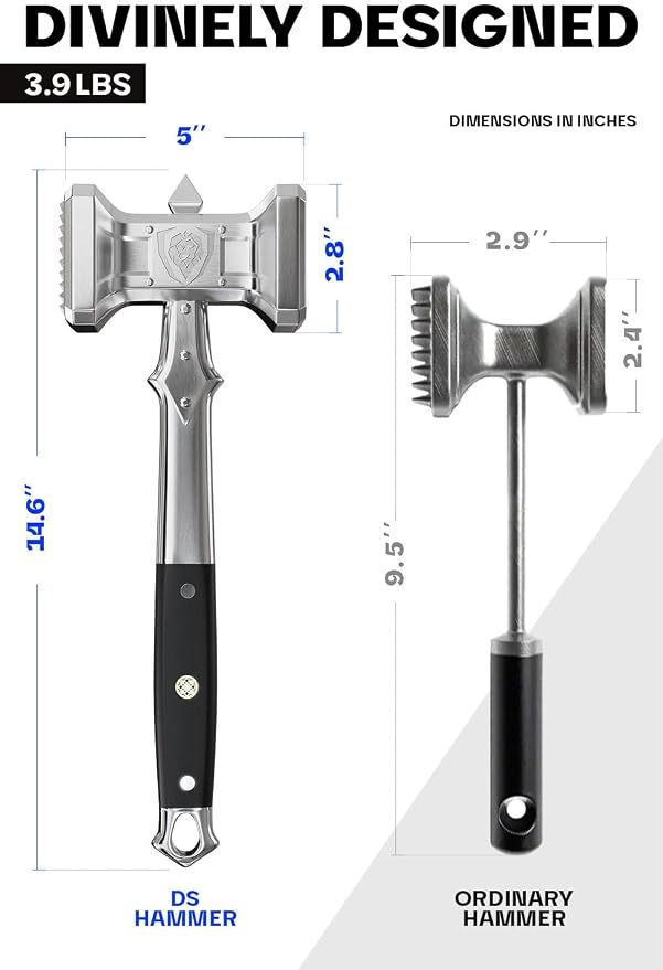 Dalstrong Meat Tenderizer Tool - NEW IMPROVED - Dual Sided, Extra-Large Meat Hammer - Premium High-Carbon Stainless Steel - Meat Mallet - Chef Pounder - Black G10 Handle