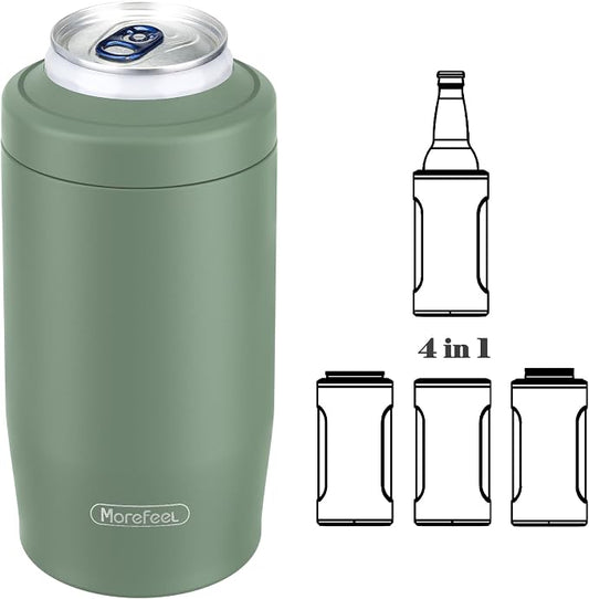 Morefeel 4-in-1 Insulated Can Cooler for 12 oz Cans & Bottles | 304 Stainless Steel Can Holder Fits 12 Oz Slim Cans, Standard Cans, Beer Bottles & Works as A Open Cup; Dishwasher Safe