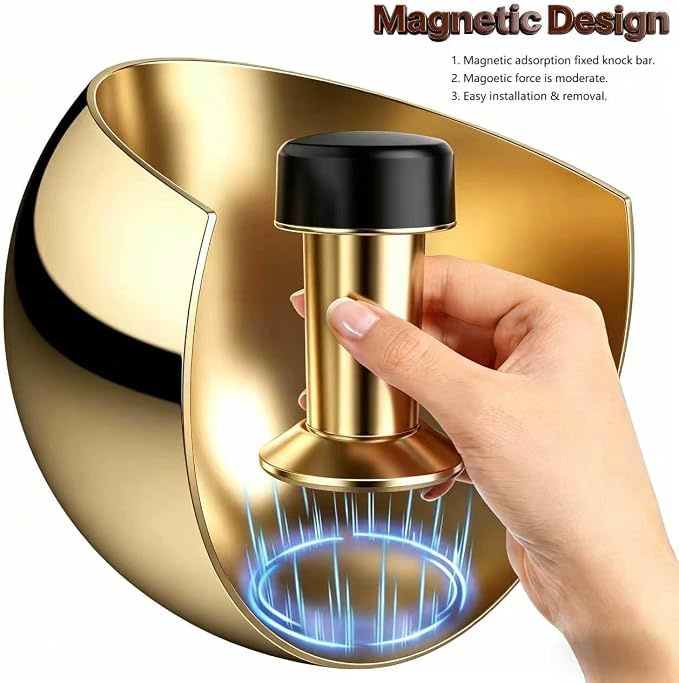 Upgraded Stainless Steel Espresso Knock Box Coffee Knock Box with Glass Lid and Magnetic Removable Knock Bar, Holds 20Double Espresso pucks & Coffee Grounds (GOLD)