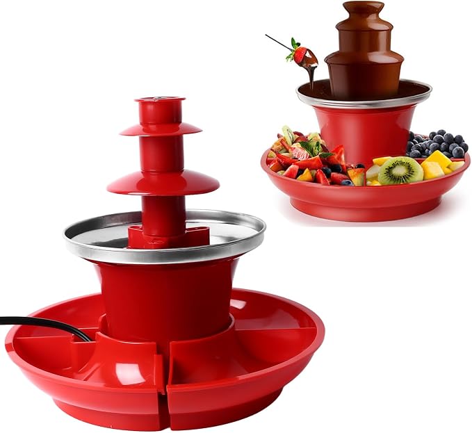 3 Tier Electric Chocolate Fondue Fountain Machine, Chocolate Sauce Fountain Machine with Detachable Plates for Parties Game Nights Xmas