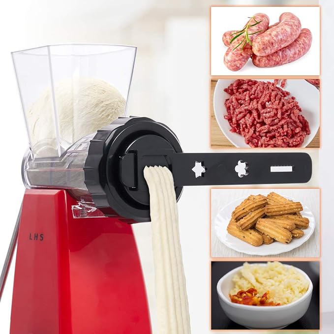 Manual Meat Grinder with Stainless Steel Blades Heavy Duty Powerful Suction Base for Home Use Fast and Effortless for All Meats-Red