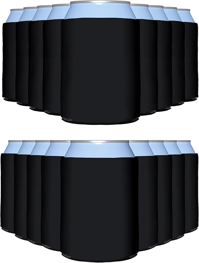 PartyPrints 25 Pack Black Blank Can Cooler Sleeves, Customizable Bulk Insulated Foam for Beer, Collapsible Plain Drink Holder, Cold Soda Insulator, 12oz Regular, 16oz Tall Cans