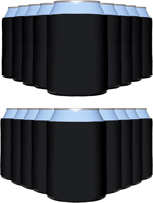 PartyPrints 25 Pack Black Blank Can Cooler Sleeves, Customizable Bulk Insulated Foam for Beer, Collapsible Plain Drink Holder, Cold Soda Insulator, 12oz Regular, 16oz Tall Cans