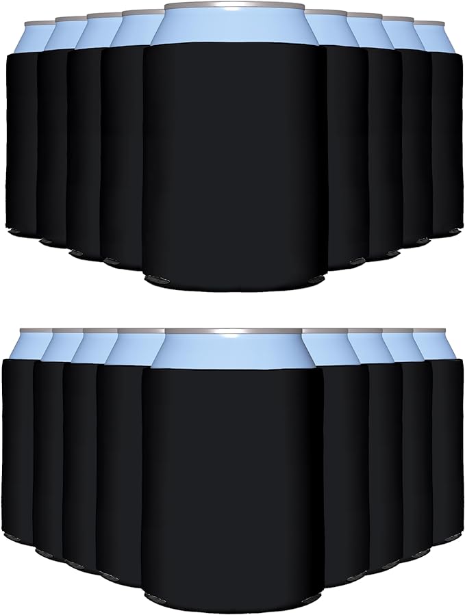 PartyPrints 100 Pack Black Blank Can Cooler Sleeves, Customizable Bulk Insulated Foam for Beer, Collapsible Plain Drink Holder, Cold Soda Insulator, 12oz Regular, 16oz Tall Cans