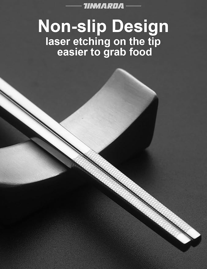 TINMARDA Metal Chopsticks Reusable, 3 Pairs Chop Sticks Reusable Dishwasher Safe, Titanium Plated Non-Slip Stainless Steel Chopsticks Present Set (Black Silver)