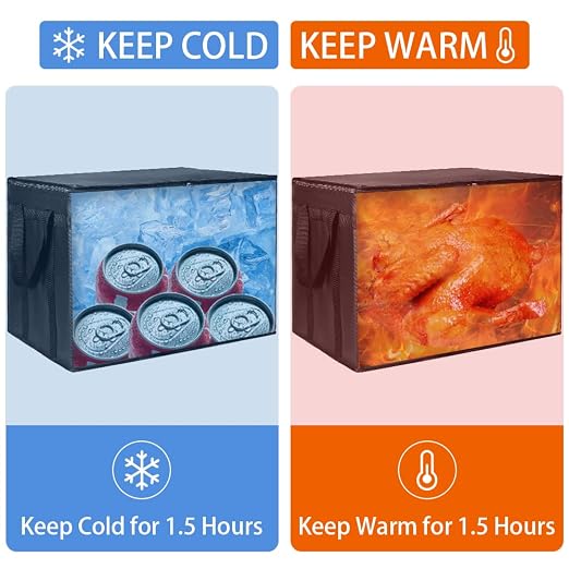 2-Pack Insulated Food Delivery Bag, XXX-Large Cooler Bags, Black | Insulated Grocery Shopping Bags, Food Carrier Catering Bag, Commercial Food Warmer Bag for Delivery Drivers for Hot/Cold Food
