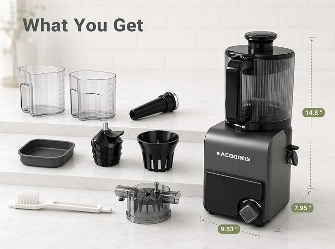 3-in-1 Cold Press Juicer Machines, 6.5" Mega Chute for Whole Fruit, Slow Masticating Juicer with Sorbet & Nut Milk Maker, BPA Free, 100 OZ Hopper, Easy Clean, Oxide Gray
