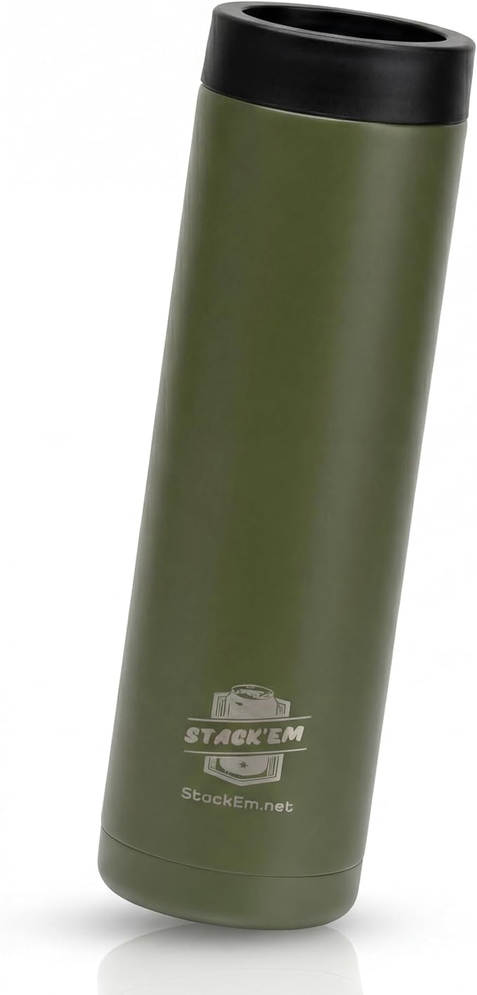 Stack'Em Patented Double Can Cooler Insulator - Holds Two 12 oz Cans - Stainless Steel Stackable Thermocooler - Reusable Drink Holder for Beer, Seltzer, Soda, Energy Drinks (Green)