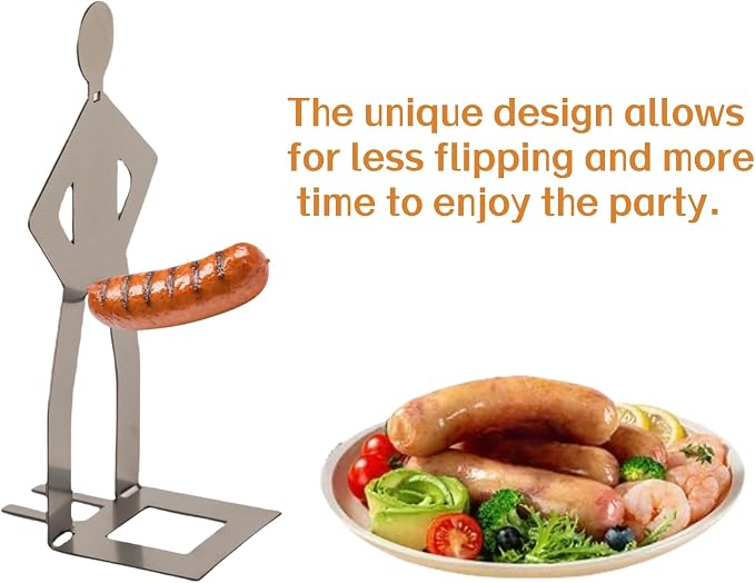 2 PCS Funny BBQ Stand Man Hot Dog Holder-Reusable Stainless Steel Hotdog and Sausage Stand-Portable Hot Dog Roaster-BBQ Grill Accessories-Ideal for Novelty Party and Camping Gifts