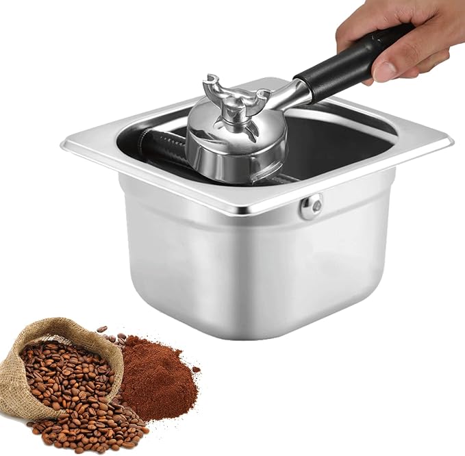 Stainless Steel Espresso Knock Box with Rubber Bar for Storing Underneath Most Espresso Machines