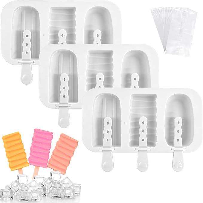 3 Pack Popsicle Mold, Silicone Cakesicle Molds, with Sticks & Bags, White | Comes with 9 Reusable Sticks & 100 Packaging Bags, Perfect for DIY Homemade Frozen Desserts & Cake Pops