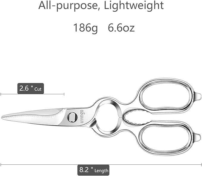 LIVINGO 8.5" Kitchen Shears Heavy Duty Forged Stainless Steel Scissors | Ultra Sharp Food Scissors with Detachable Design, Bottle Opener and Nut Cracker for Cooking, Cutting Meat and Vegetables