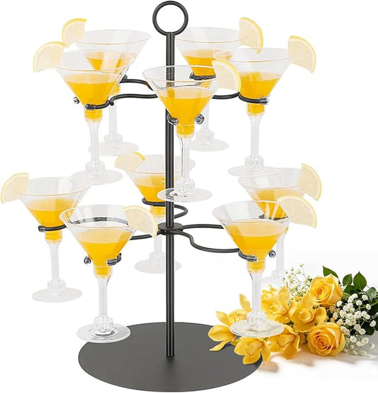 Cocktail Tree Stand for Parties Brunch,2 Tiers 10 Holders Drink tower Wine Glass Holder Stand,Champagne Tower Martinis Tree,Wine Glasses Display Margarita tower Drink stand for Mimosa Bar Party Bridal