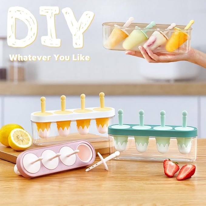 Silicone Small Mini Popsicles Molds, 4 Easy-release Homemade Ice Pop Molds Set with Sticks, BPA Free (Pink)