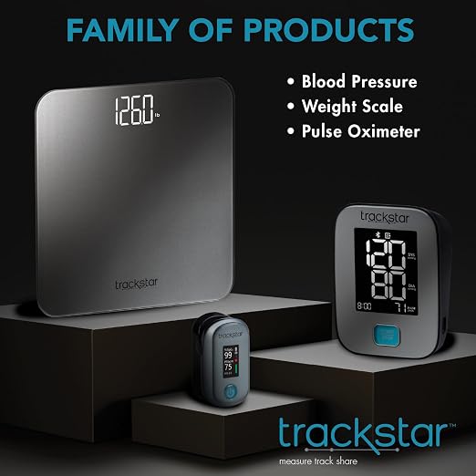 Trackstar Wide-Platform Black Digital Weight Scale | 550 lb Weight Capacity | Trackstar Monitoring App | Bluetooth iOS & Android Compatible | Measure, Track, and Share Results