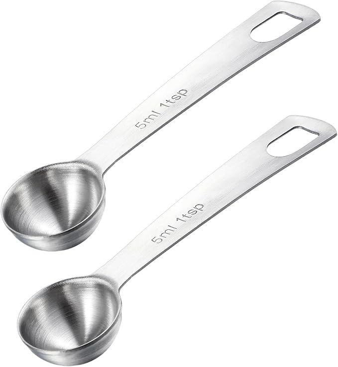 2 Pcs 1 Teaspoon Scoop Measuring Spoon Stainless Steel Teaspoons (5ml) Coffee Scoop and Tablespoon Measuring Spoon Metal Kitchen Gadgets for Cooking and Baking