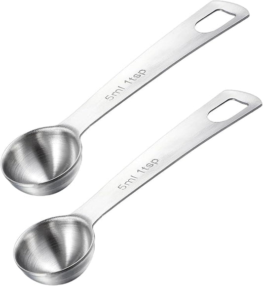 2 Pcs 1 Teaspoon Scoop Measuring Spoon Stainless Steel Teaspoons (5ml) Coffee Scoop and Tablespoon Measuring Spoon Metal Kitchen Gadgets for Cooking and Baking