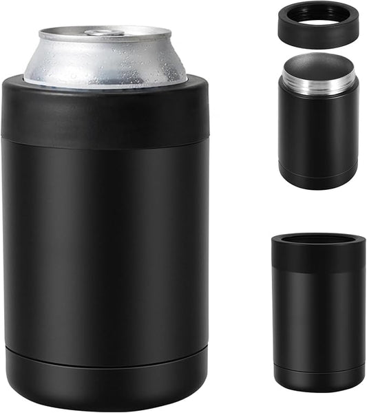 Can Cooler 12 OZ Beer Holder, Stainless Steel Beverage Can Insulator | Standard Size Cans Holder with Vacuum Insulated, Metal Koozie for Cans, Black