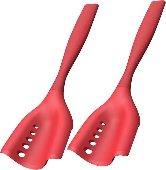 2Pack Meat Chopper Mincing Spatula, Silicone Grinder for Ground Beef | Heat Resistant, Smasher for Potato Mix Tool, Non-Scratch for Non-Stick Pans, Meat & Poultry Tenderizers, Red