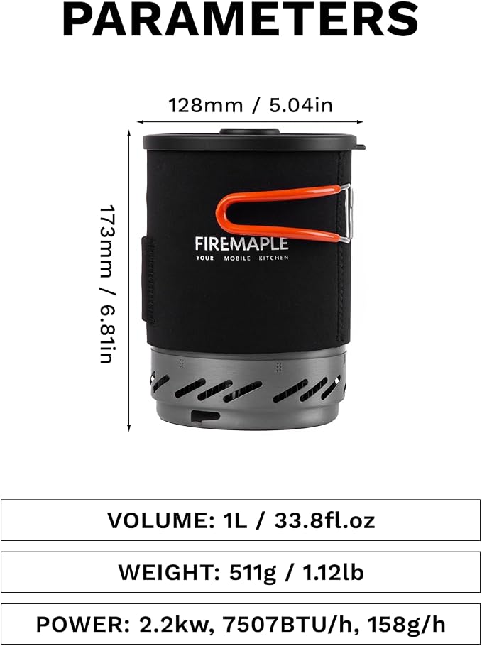Fire-Maple Fixed Star 1 Backpacking and Camping Stove System, Black 18oz | 30% Faster Boil with HX Base, Piezo Ignition, Compact & Durable, All-in-One Pot, Compatible with Most Canisters, Portable