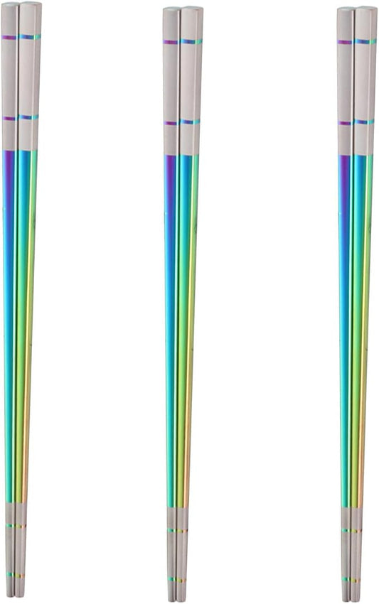 Reusable Stainless Steel Chopsticks,Dishwasher Safe , Easy to Use(3 PCS,Dazzling colors)