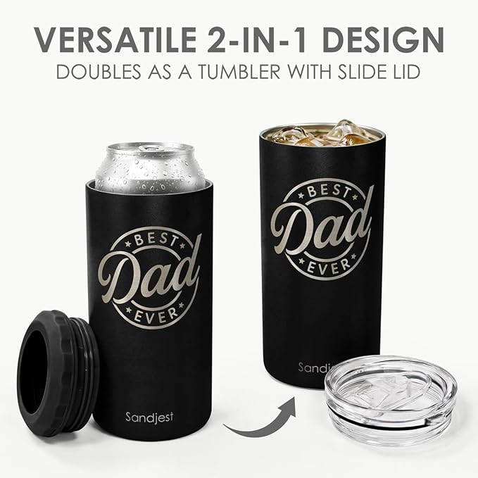 Best Dad Ever Can Cooler Drink 12oz - Travel Mug Cup - Stainless Steel Insulated for Men - Tumbler Cans Koozie, Son - Daughter Gift for Dad Daddy Papa Christmas, Birthday, Father's Day