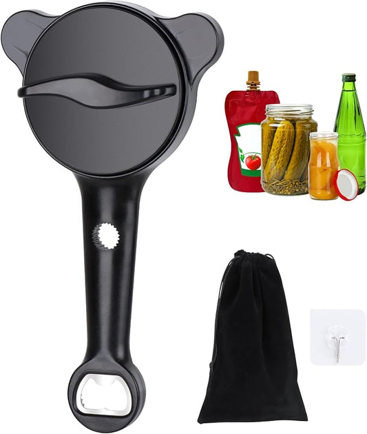 2026 Upgraded 4-in-1 Jar Opener for Seniors Adjustable | Stainless Steel Lid Opener with Handle, Includes Hook & storage bag , Can Opener for Arthritis and Weak Hands
