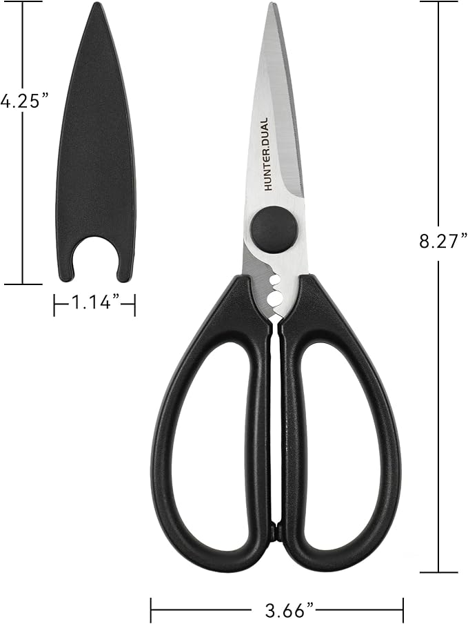 Kitchen Scissors for Food, HUNTER.DUAL Heavy Duty Come Apart Poultry Shears for Cooking, All Purpose for Cutting Chicken, Meat, Fish & Vegetables (Black, 8.26 Inch)