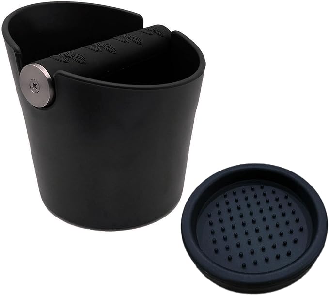 HOMEE 4.8 Inch Espresso Coffee Knock Box with Silicone Round Tamper Mat | Detachable Metal Knock Rod,Non-Slip Base,Easy to Clean,Barista Style Knock Box Suitable for Home Kitchen & Small Coffee Bar