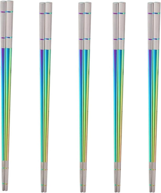 Reusable Stainless Steel Chopsticks,Dishwasher Safe , Easy to Use(5 PCS,Dazzling colors)