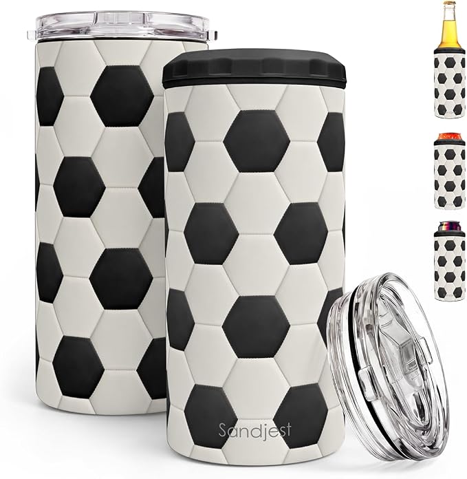 Soccer Can Cooler 12oz - Travel Mug Cups - Stainless Steel Insulated for Players Men Brother Buddy - Tumbler Cans Koozie, Sport Gift for Birthday, Christmas