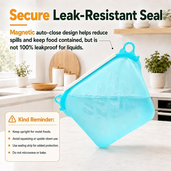 Yosmer Reusable Silicone Food Storage Bag, 50oz/1500ml Food-Grade Silicone Stand-Up Bag with Magnetic Self-Sealing Opening, Clear Windows, Freezer & Dishwasher Safe, White, 1 Pack