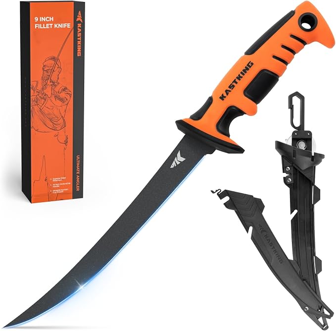 KastKing Ultimate Angler 9" Fillet Knife, Fishing Knife for Men | Sharp Vanadium Stainless Steel Blade, EnduraGrip Handle, Corrosion-Resistant, Sheath with Sharpener & Line Cutter