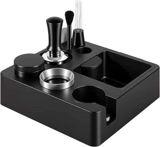 Reoszeank 58mm Espresso Accessories Kit, Espresso Knock Box and Tamping Station, Coffee Tamper, Distributor, WDT Distribution Tool, Dosing Funnel and Puck Screen Set Fits Breville 58 mm Portafilter