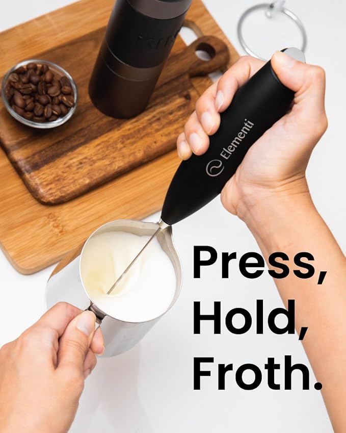 Elementi Electric Milk Frother Handheld - Mini Whisk for Coffee, Matcha and Drinks - Portable Frother & Mixer with Stand - Royal Blue