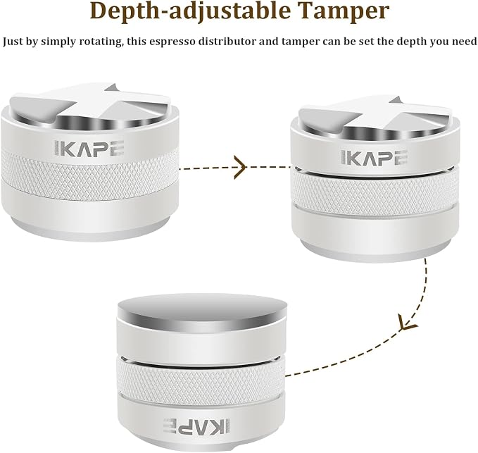 IKAPE Coffee Products, 49MM Coffee Distributor & Hand Tamper, Adjustable Depth Espresso Distributor Fits All 49mm Espresso Portafilter