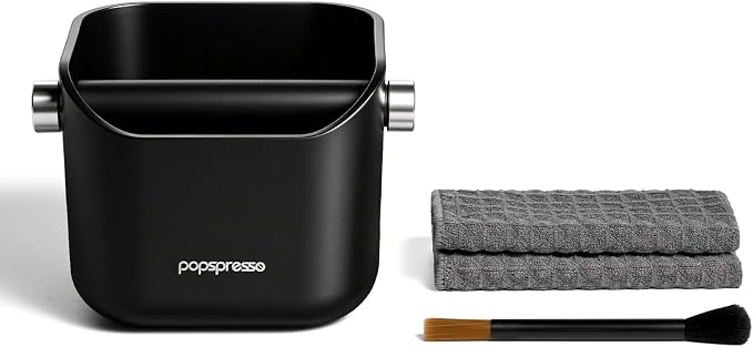 3 In 1 Espresso Knock Box Set, Coffee Puck Disposal Box with Cleaning Brush and Towel, Detachable Quiet Silicone Bar Coffee Ground Bin, Durable Barista Maintenance Tools