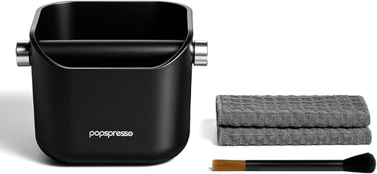 3 In 1 Espresso Knock Box Set, Coffee Puck Disposal Box with Cleaning Brush and Towel, Detachable Quiet Silicone Bar Coffee Ground Bin, Durable Barista Maintenance Tools
