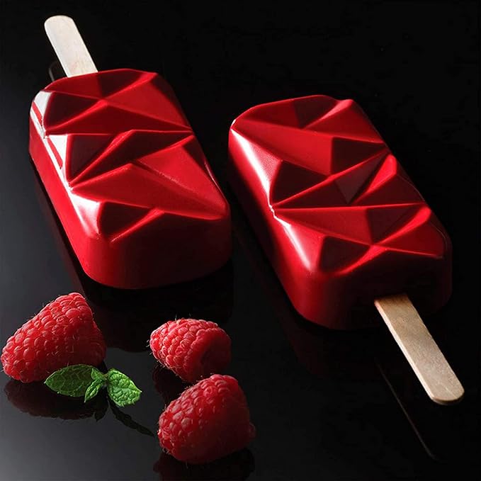Vilihkc 2 Pack Popsicle Molds 4 Cavities Homemade Silicone Popsicle Molds for Kids Ice Pop Molds with 50 Wooden Sticks for DIY Ice Popsicle