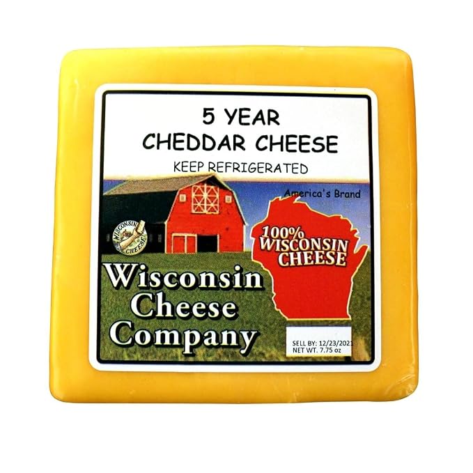 Wisconsin Cheese Company – Aged Cheddar Cheese and Crackers Gift Box – Includes Three, Five, Eight & Ten Year Aged Cheddar – Charcuterie Board Gift Set (Four 7.5 oz Blocks)