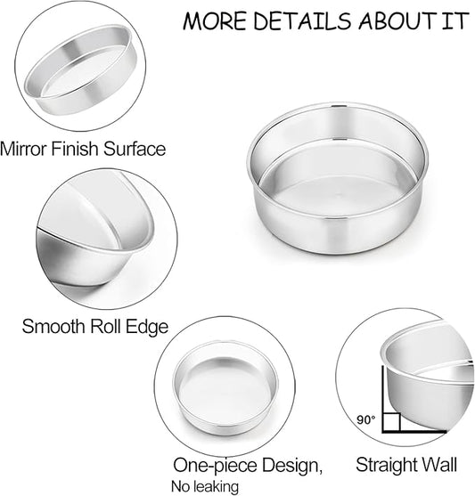 TeamFar 6 Inch Cake Pan, 2 Pcs Round Tier Cake Pan Set Stainless Steel for Baking Steaming Serving, Fit in Oven Pot Air Fryer, Healthy & Heavy Duty, Mirror Finish & Easy Clean, Dishwasher Safe