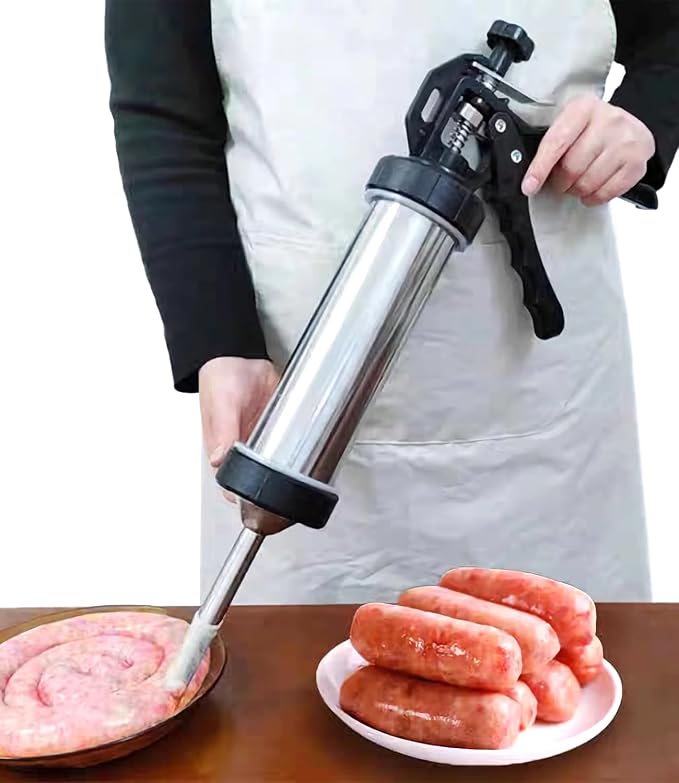 Jerky Gun for Ground Meat, 5 Stainless Nozzles, 2LBS | 2 Cleaning Brushes, Jerky Making Kit, Beef Jerky Gun Kits, Stainless Steel Sausage Stuffer Jerky Making Gun