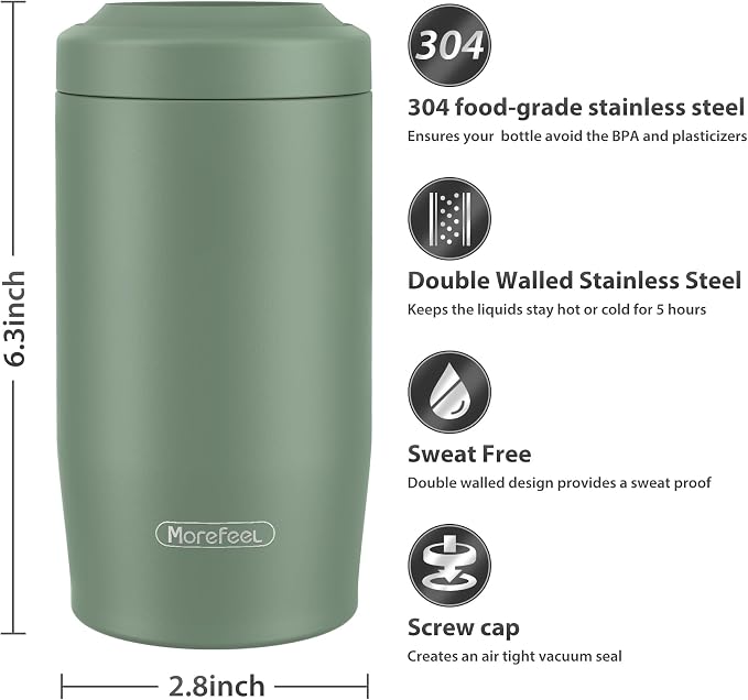 Morefeel 4-in-1 Insulated Can Cooler for 12 oz Cans & Bottles | 304 Stainless Steel Can Holder Fits 12 Oz Slim Cans, Standard Cans, Beer Bottles & Works as A Open Cup; Dishwasher Safe