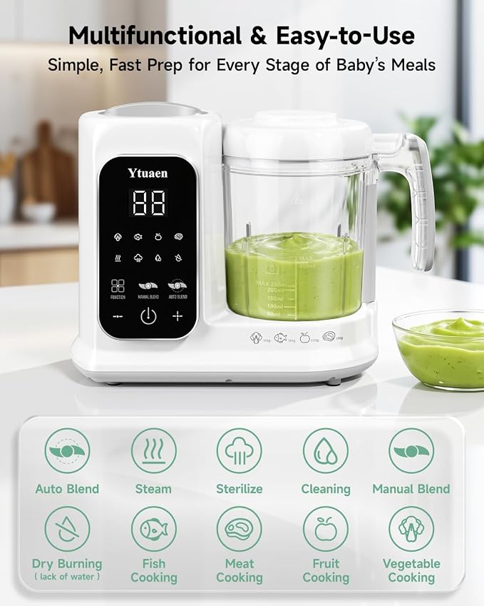 Baby Food Maker with Large Steam Basket Onestep Baby Food Processor Steamer with Steam & Grinding, Auto Cooking Self-Cleaning & Sterili-zing, BPA-Free for Healthy Homemade Baby Food