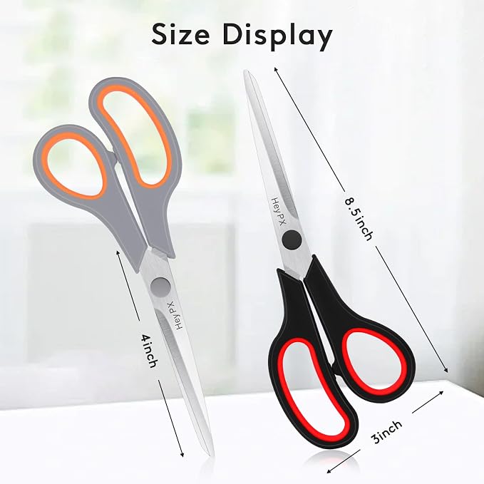 3-Pack 8.5" Ultra Sharp Stainless Steel Scissors - All Purpose Heavy Duty Shears for Office, Crafts, Sewing, Home - Rust Proof, Comfort Grip - Great Gift for Teacher Mom Crafter