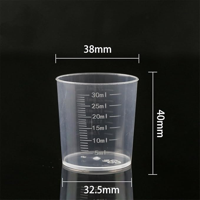 100 Pcs 30ml/1.02oz Plastic Measuring Cup Transparent Clear liquid Mixing Medicine Cups Labs Graduated Baking Beaker Measure Jugs Set Kitchen Cooking Measure Tool Home