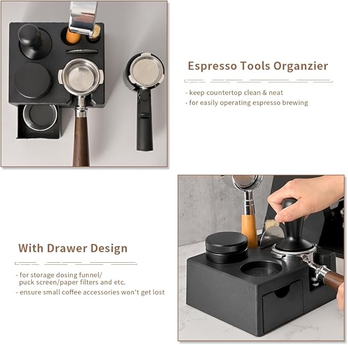 CAFEMASY Espresso Tamping Station Organizer - Espresso Machine Accessories Coffee Tamper Station Holder for 58mm Epsresso Portafilter Coffee Tools Organzier for Baristas