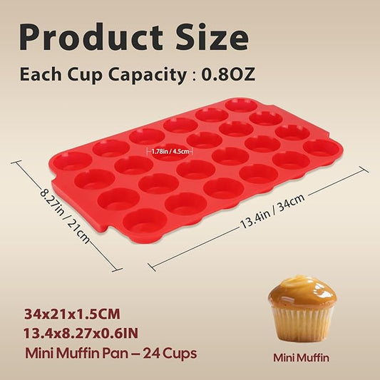 Silicone Muffin Pan for Baking - Premium 24-Cup Nonstick Muffin Pan, Easy Release & Clean, Dishwasher Safe Muffin Tray for Perfect Cupcakes, Muffins & More