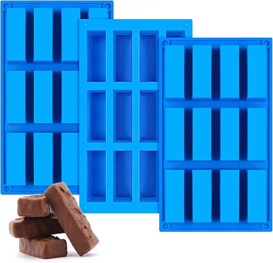 3 PCS Granola Bar Mold, 12 Cavity Rectangle Silicone Bar Mold for Baking Chocolate/Candy/Protein/Energy Bar, Caramel, Truffle, Brownie, Cheesecake, Ganache, Butter
